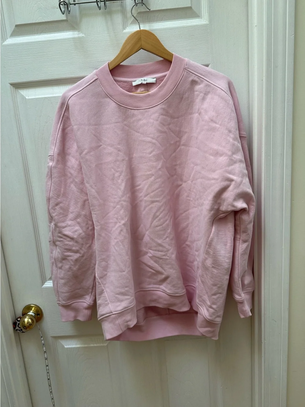 Tibi Cocoon Crewneck Light Pink Cotton Sweatshirt Size m medium crew - Picture 3 of 7